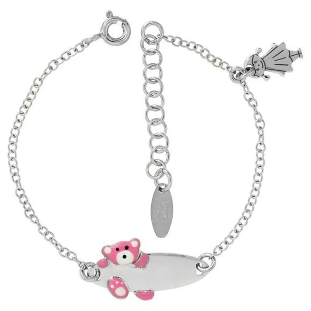 Sterling Silver Rolo Link Baby ID Bracelet Pink